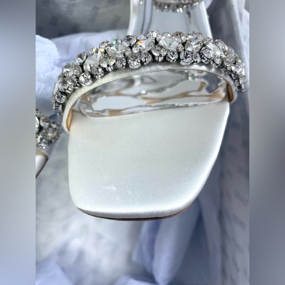 Badgley Mischka Tasmine Tall Evening Sandals. White Satin. - Picture 8 of 14